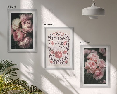 Bilder-3er-set mit rahmen Vintage-Rosenträume-Inschrift