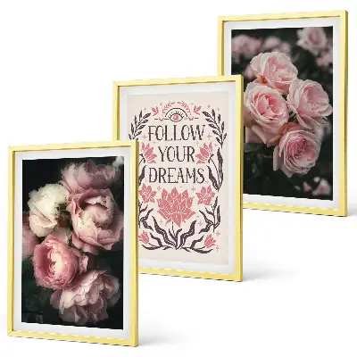 Vintage Rosenträume Inschrift 3er-Set Bilder mit Rahmen