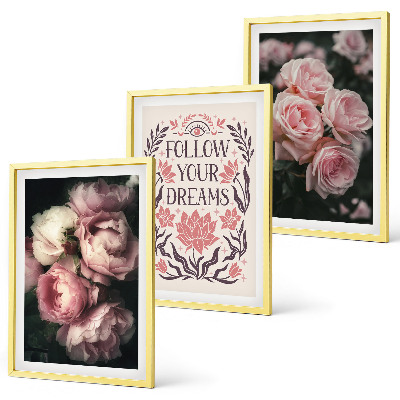 Bilder-3er-set mit rahmen Vintage-Rosenträume-Inschrift