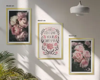 Vintage Rosenträume Inschrift 3er-Set Bilder mit Rahmen