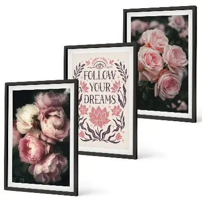 Vintage Rosenträume Inschrift 3er-Set Bilder mit Rahmen