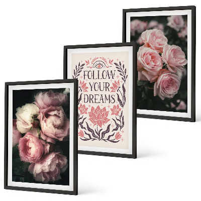 Bilder-3er-set mit rahmen Vintage-Rosenträume-Inschrift
