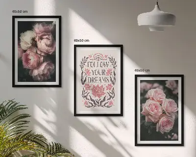 Vintage Rosenträume Inschrift 3er-Set Bilder mit Rahmen