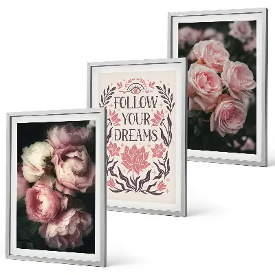 Vintage Rosenträume Inschrift 3er-Set Bilder mit Rahmen