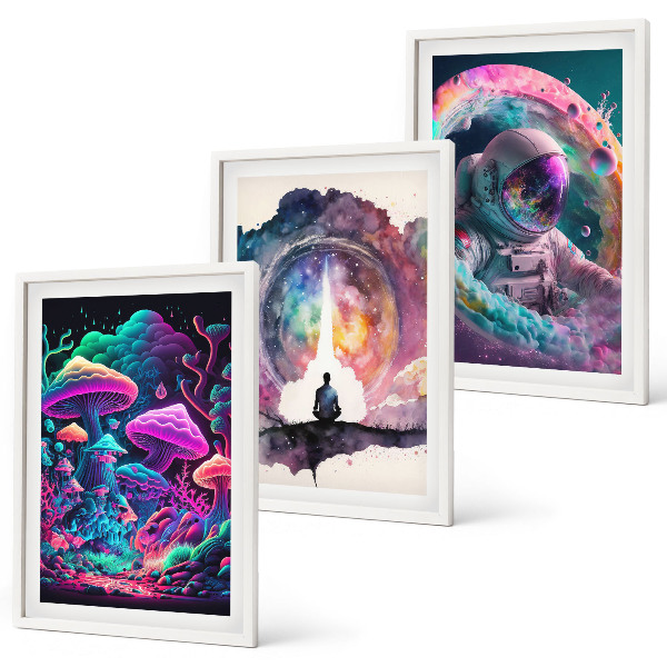 Gerahmtes bilderset Farbenfrohe Fantasy-Kunstillustrationen