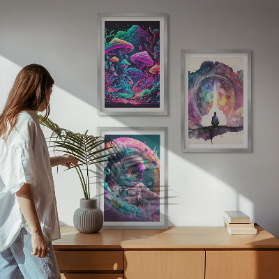 Gerahmtes bilderset Farbenfrohe Fantasy-Kunstillustrationen