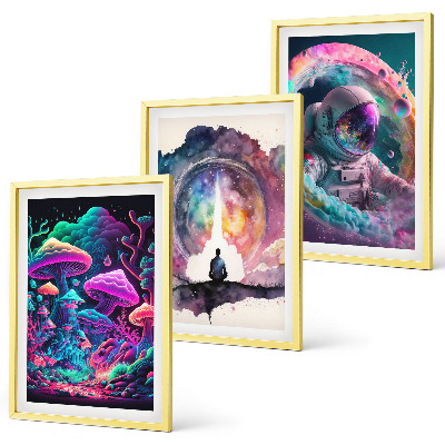 Gerahmtes bilderset Farbenfrohe Fantasy-Kunstillustrationen