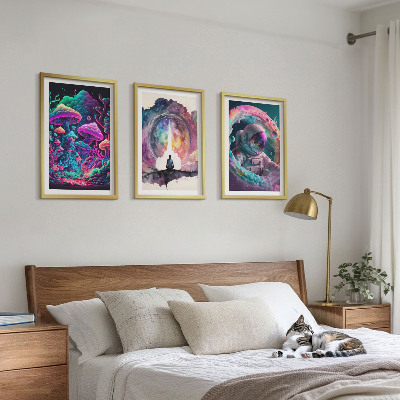 Gerahmtes bilderset Farbenfrohe Fantasy-Kunstillustrationen