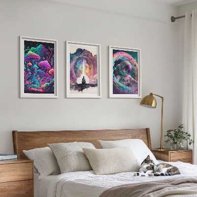 Gerahmtes bilderset Farbenfrohe Fantasy-Kunstillustrationen