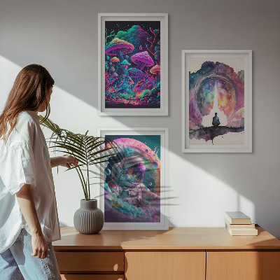 Gerahmtes bilderset Farbenfrohe Fantasy-Kunstillustrationen