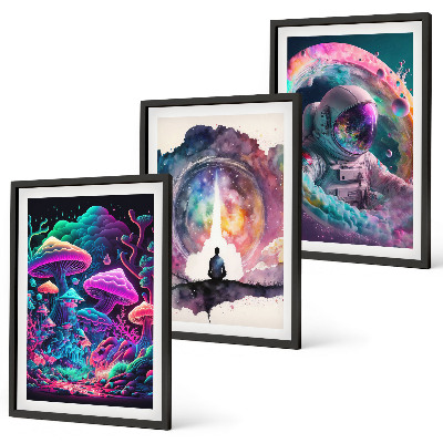Gerahmtes bilderset Farbenfrohe Fantasy-Kunstillustrationen