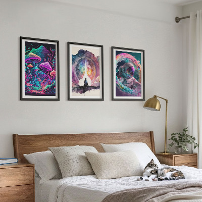 Gerahmtes bilderset Farbenfrohe Fantasy-Kunstillustrationen