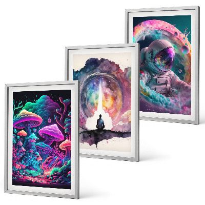 Gerahmtes bilderset Farbenfrohe Fantasy-Kunstillustrationen