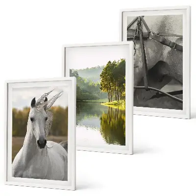 Natur des Flusses White Horses 3er-Set Bilder mit Rahmen