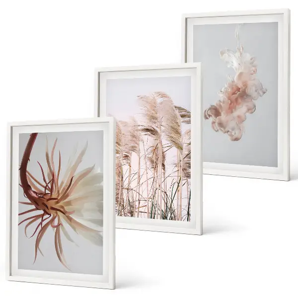 Gerahmtes Bilderset mit Gras, Blumen und hellem Hintergrund