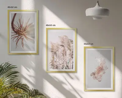Gerahmtes Bilderset mit Gras, Blumen und hellem Hintergrund
