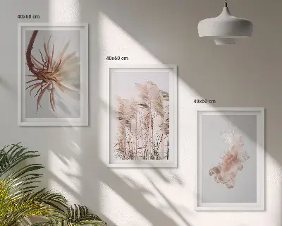 Gerahmtes Bilderset mit Gras, Blumen und hellem Hintergrund
