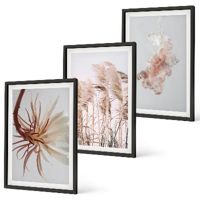 Gerahmtes bilderset Set aus Gras, Blumen und hellem Hintergrund