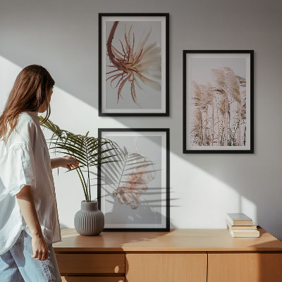 Gerahmtes bilderset Set aus Gras, Blumen und hellem Hintergrund