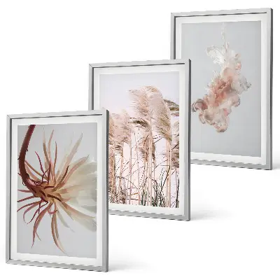 Gerahmtes Bilderset mit Gras, Blumen und hellem Hintergrund