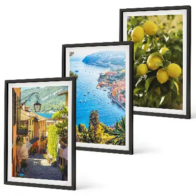 Bilder-3er-Set mit Rahmen mit dem Motiv Straßen am Meer, ein Meer aus Zitronen