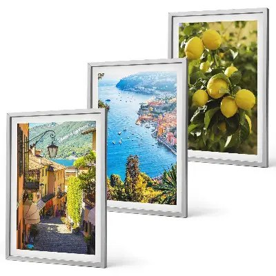 Bilder-3er-Set mit Rahmen mit dem Motiv Straßen am Meer, ein Meer aus Zitronen