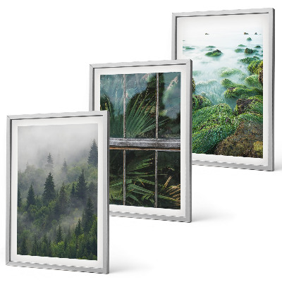 Bilder-3er-set mit rahmen Waldnebel, Flussufer, Gewächshaus