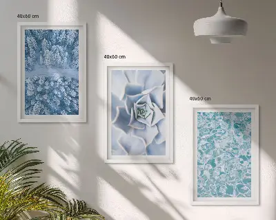 Bilder-3er-Set mit Rahmen Winterwald mit blauer Blume und Wasser