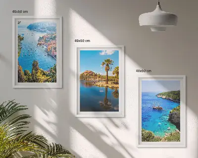 Gerahmtes Bilderset Palmen am Meer mit blauem Wasser