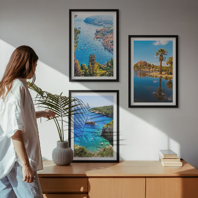 Gerahmtes bilderset Palmen am Meer, blaues Wasser