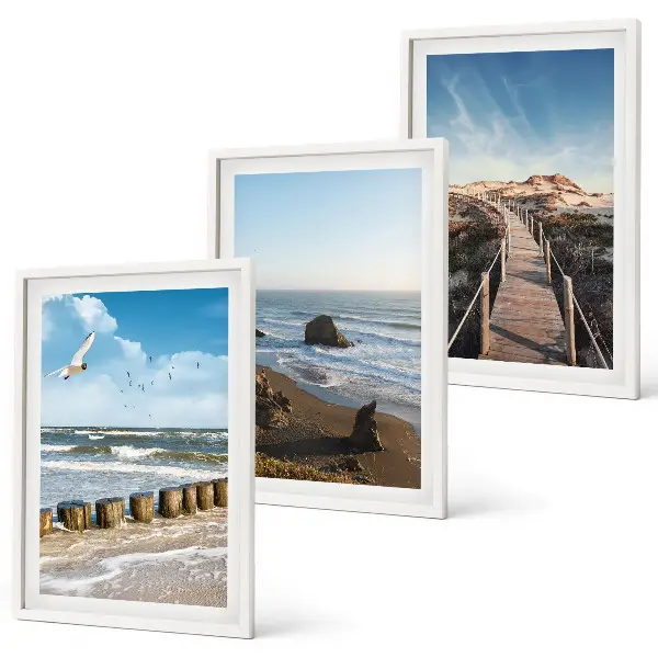 3er-Set Bilder mit Rahmen mit Strandwellen, Himmelsbrücke und Spaziergang Motiv