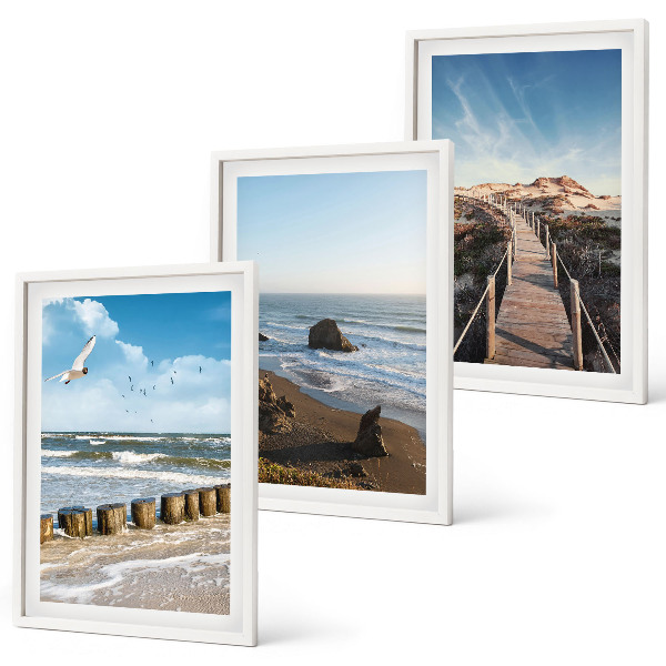 Bilder-3er-set mit rahmen Strandwellen, Himmelsbrücke, Spaziergang