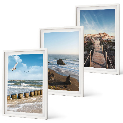 Bilder-3er-set mit rahmen Strandwellen, Himmelsbrücke, Spaziergang