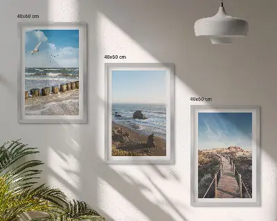 3er-Set Bilder mit Rahmen mit Strandwellen, Himmelsbrücke und Spaziergang Motiv