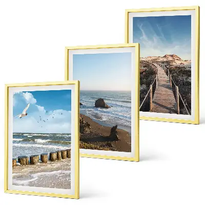 3er-Set Bilder mit Rahmen mit Strandwellen, Himmelsbrücke und Spaziergang Motiv
