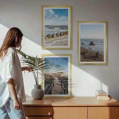 3er-Set Bilder mit Rahmen mit Strandwellen, Himmelsbrücke und Spaziergang Motiv