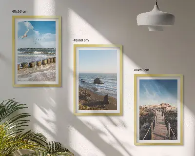 3er-Set Bilder mit Rahmen mit Strandwellen, Himmelsbrücke und Spaziergang Motiv