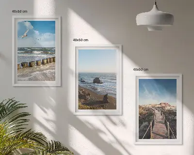 3er-Set Bilder mit Rahmen mit Strandwellen, Himmelsbrücke und Spaziergang Motiv