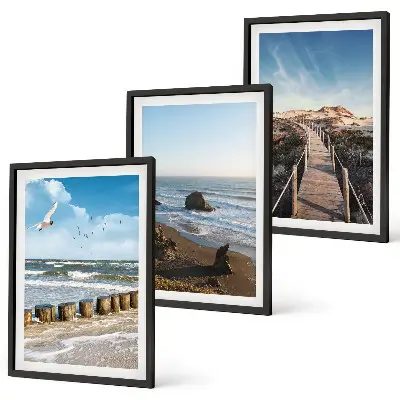 3er-Set Bilder mit Rahmen mit Strandwellen, Himmelsbrücke und Spaziergang Motiv