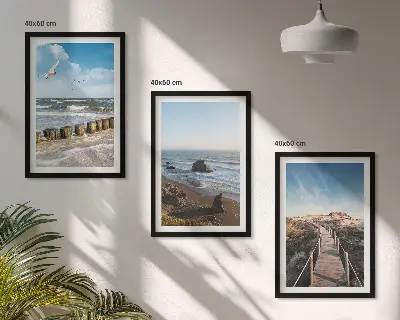 3er-Set Bilder mit Rahmen mit Strandwellen, Himmelsbrücke und Spaziergang Motiv