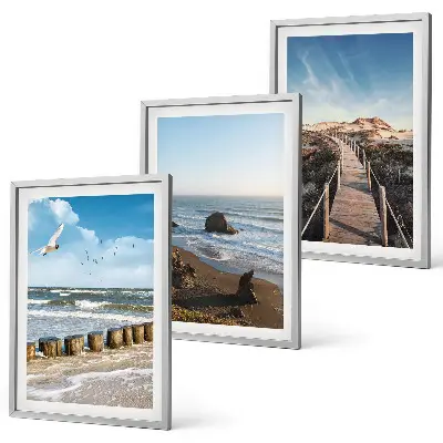 3er-Set Bilder mit Rahmen mit Strandwellen, Himmelsbrücke und Spaziergang Motiv