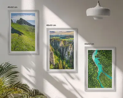 3er-Set Bilder mit Rahmen Grüne Berge und Flussfelsen