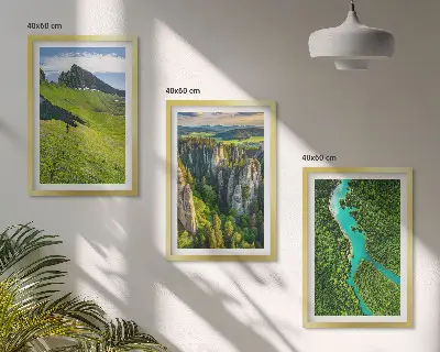 3er-Set Bilder mit Rahmen Grüne Berge und Flussfelsen