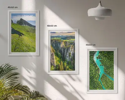 3er-Set Bilder mit Rahmen Grüne Berge und Flussfelsen