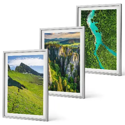 3er-Set Bilder mit Rahmen Grüne Berge und Flussfelsen
