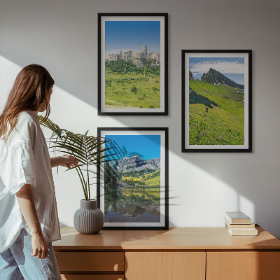 Bilder-3er-set mit rahmen Grüne Hügel mit einer Burg