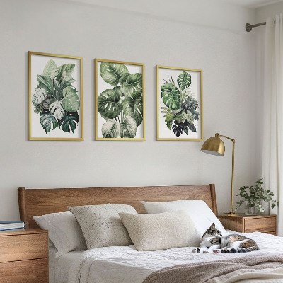 Bilder-3er-set mit rahmen Aquarell von grünen tropischen Blättern
