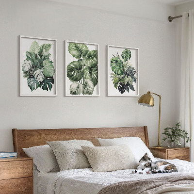 Bilder-3er-set mit rahmen Aquarell von grünen tropischen Blättern
