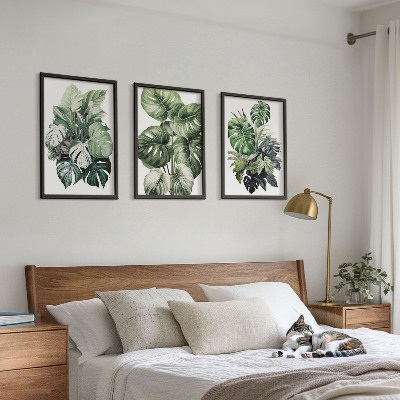 Bilder-3er-set mit rahmen Aquarell von grünen tropischen Blättern