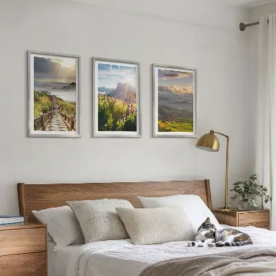 Berglandschaft mit Blumen 3er-Set Bilder mit Rahmen